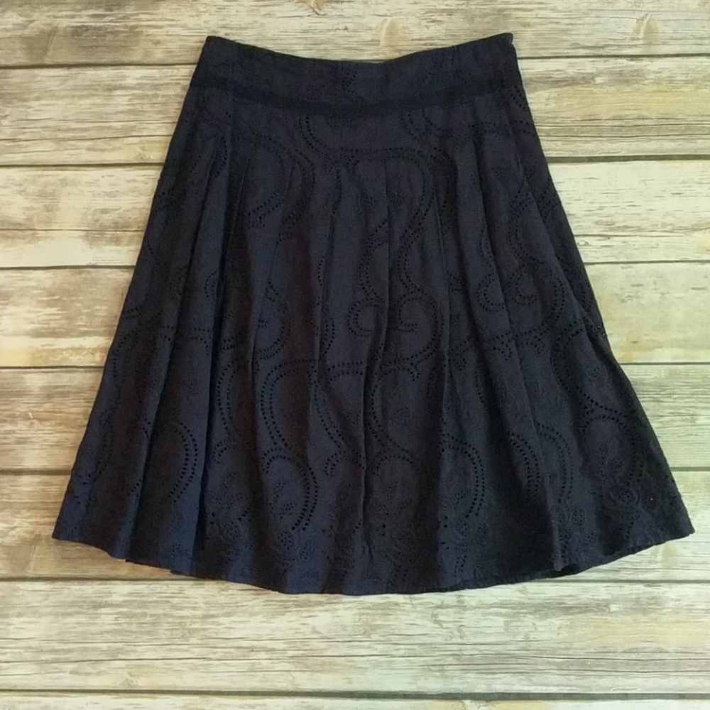 Anthropologie eyelit lace navy skirt
